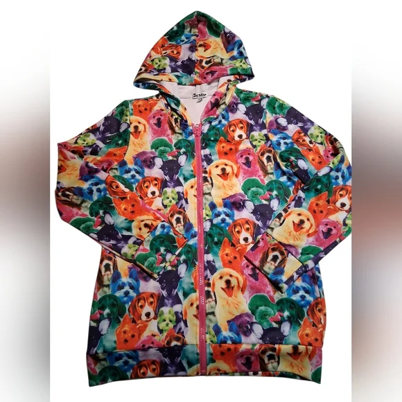Jxstar Neon Rainbow Dogs - Zip-Up Christmas Holiday Hoodie Size 150 (10–11Y) - Picture 5 of 7